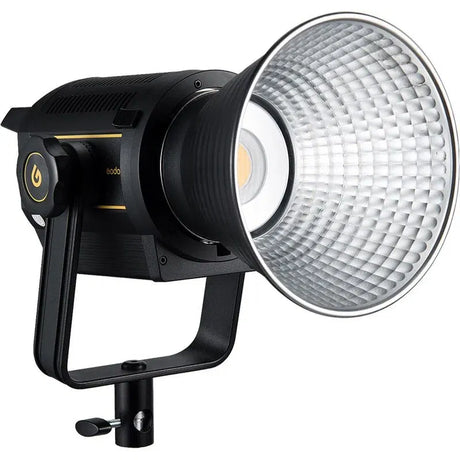 Godox VL150 LED video light with honeycomb reflector and barn doors, black housing