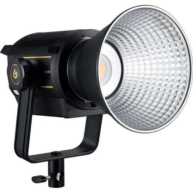 Godox VL150 LED video light with honeycomb reflector and barn doors, black housing