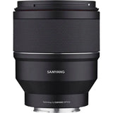 Black 85mm F1.4 lens with textured middle ring and rear mount flange