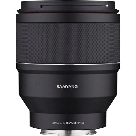 Black 85mm F1.4 lens with textured middle ring and rear mount flange