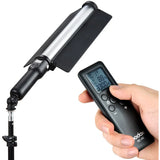 LED stick bicolor light with LCD remote control, black body and ribbed side diffuser panel