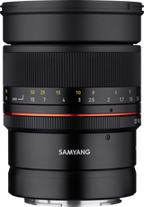 Lens barrel close-up, orange/red line across aperture scale, black ribbed grip