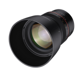 Front element of 85mm F1.4 MF lens, glass and hood profile, black exterior