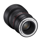 Rear mount side of 85mm F1.4 MF lens, silver contact ring and black body