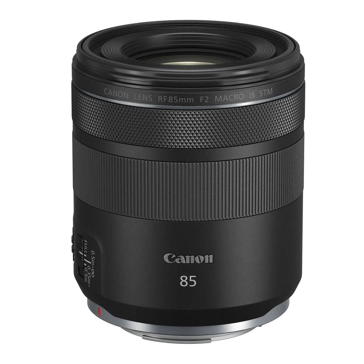 Canon RF 85mm f/2 macro lens front glass and knurled ring, black