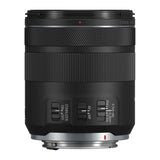 Canon RF 85mm f/2 macro lens rear controls and mount, black textured grip