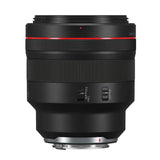 Black RF 85mm f/1.2 L USM camera lens, rear control panel and mount contacts visible