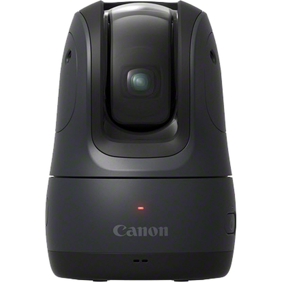 Black camera dock front view with centered lens and top-mounted enclosure