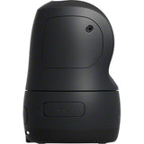 Black camera dock back panel with circular screw hole and curved edge