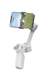 Stabilizator smartphone Moza Mini MX3, mâner alb și telefon montat pe suport