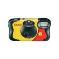 Disposable film camera with front window and Kodak logo, yellow/red/black body