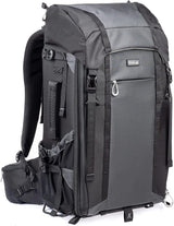 Rucsac foto Think Tank MindShift FirstLight 35L negru, față cu buzunar cu fermoar și bretele.