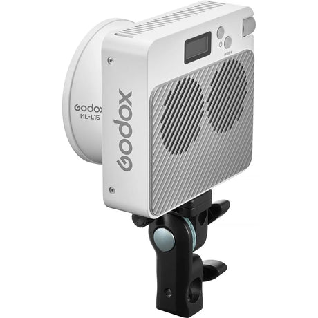 Lampă LED bicolor Godox ML100Bi, corp alb cu afișaj și grilaj de răcire