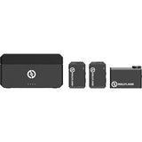 LARK MAX Duo wireless mic system with charging case and two wireless lav transmitters