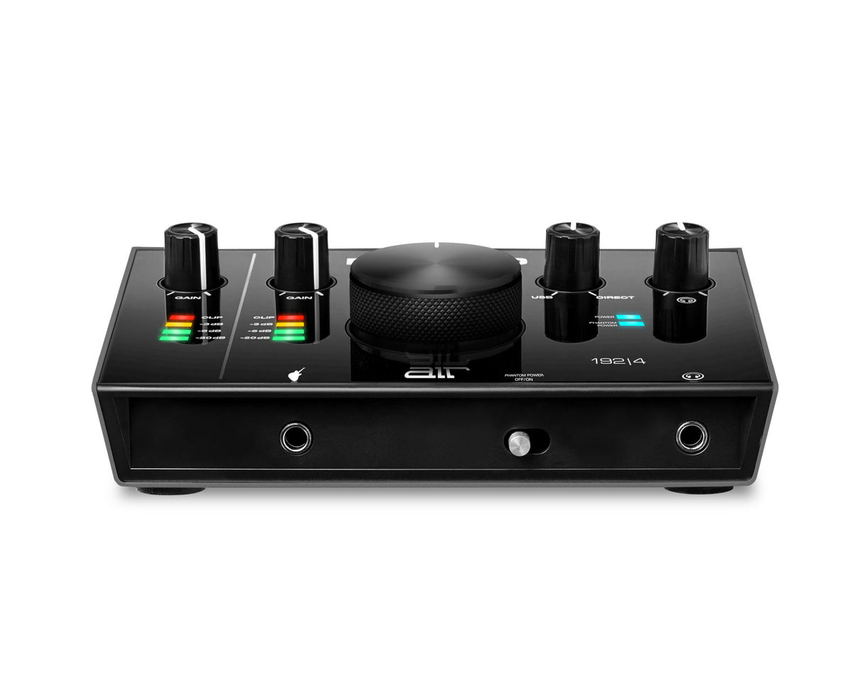 AIR 192|4 audio interface front view with four knobs, headphone-style dial, and front jacks