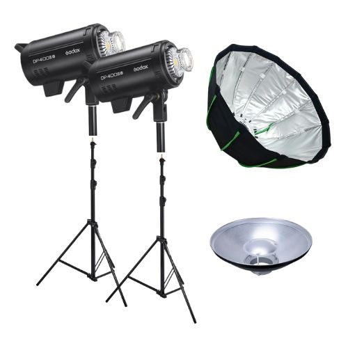 Kit portrete studio: Blit DP400III-V x2 + softbox, beauty dish si stative