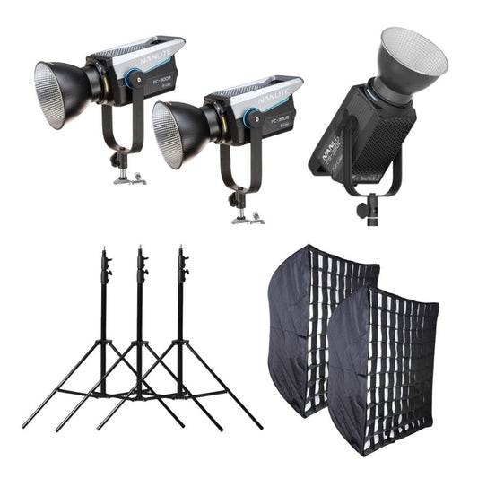 Kit lumini pentru podcast cu două lumini LED, stative și difuzoare