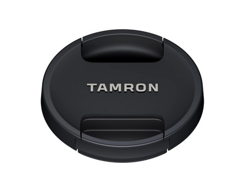 Black rear lens cap with center logo area and three mounting clips
