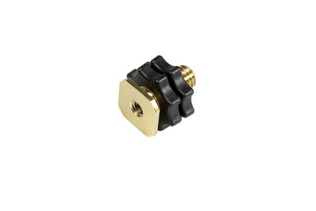 Hot shoe adaptor connector with gold threaded insert and black locking clamp