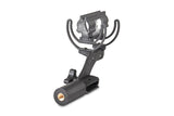 Black microphone shock mount with lyre suspension and threaded output
