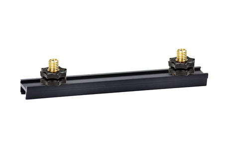 20 cm hot shoe extension rail with two threaded mounting studs, black base