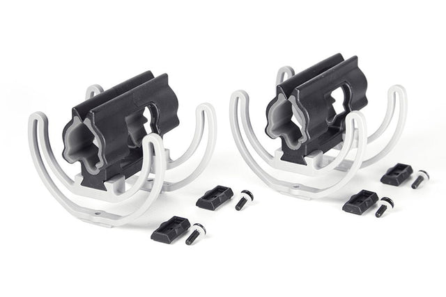 Pair Duo-Lyre 72 suspension mounts: black bracket, white cables, screws