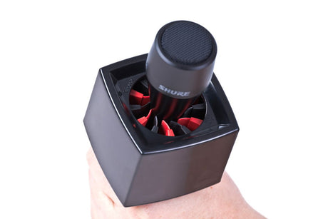 Microfon în carcasă tip cub cu montură, vedere de sus, negru