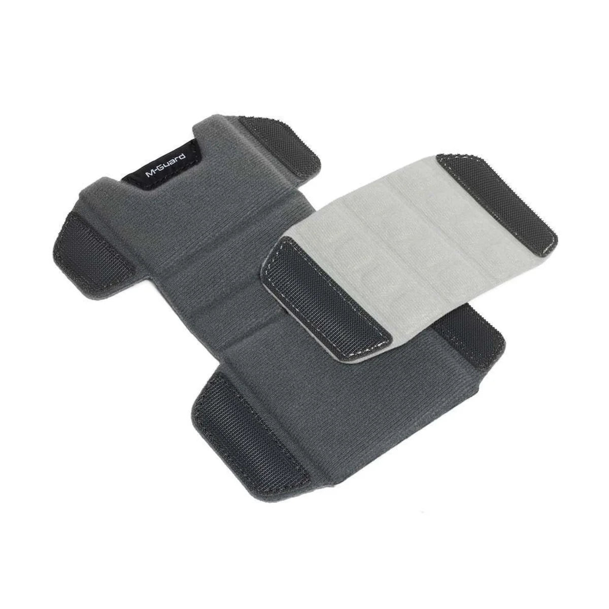 Geantă foto cu suporturi laterale și clapetă tip velcro, material gri
