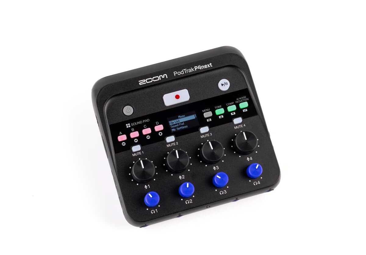 Zoom PodTrak P4next recorder podcast, 4 intrări XLR, AI Noise Reduction