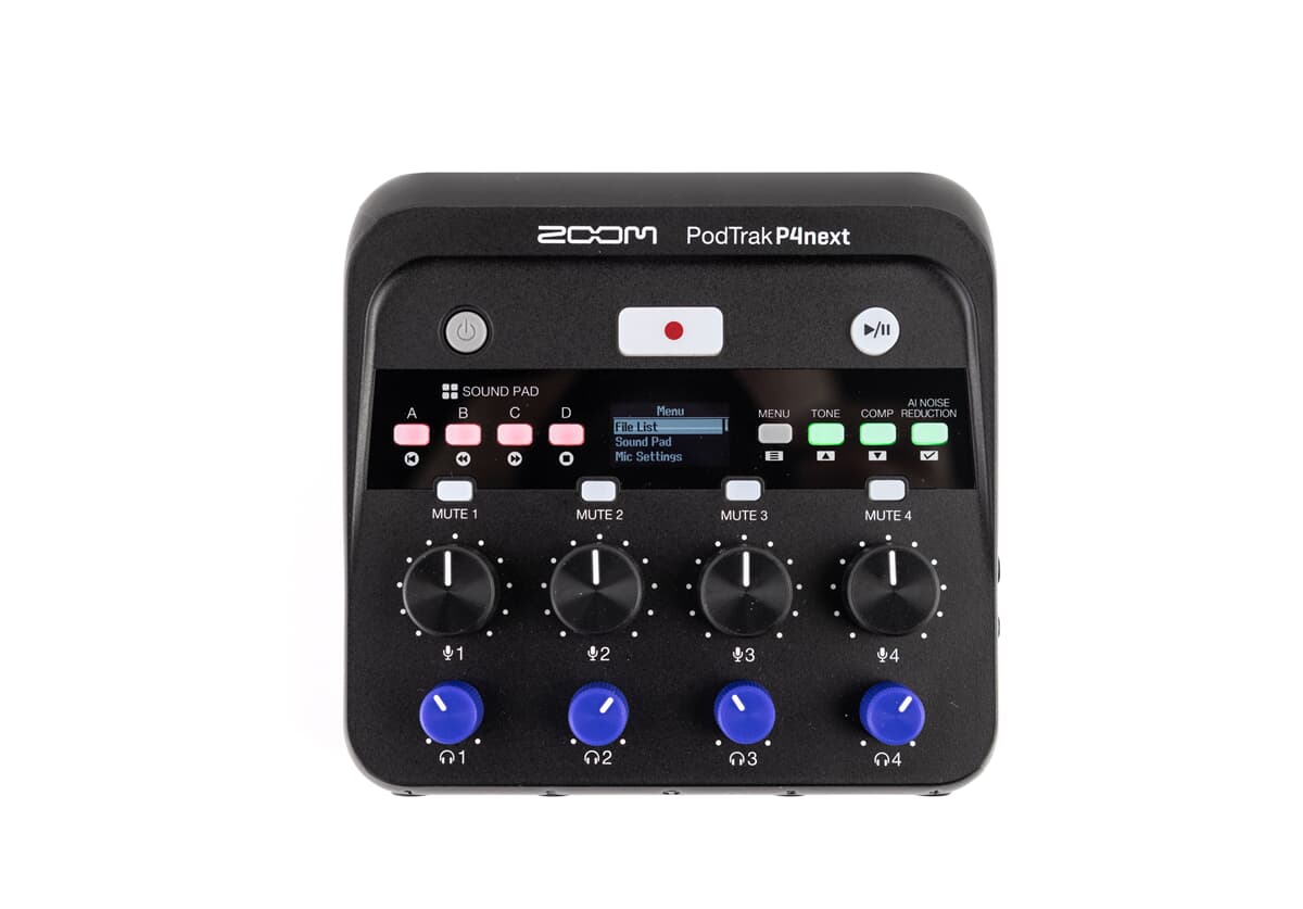 Zoom PodTrak P4next recorder podcast, 4 intrări XLR, AI Noise Reduction