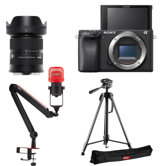 Sony Kit Podcast A6400 cu obiectiv SIgma 18-50mm, microfon, brat si trepied