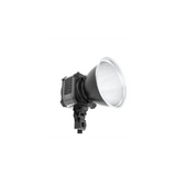 Lumină video LED, cap cu reflector argintiu și carcasă neagră
