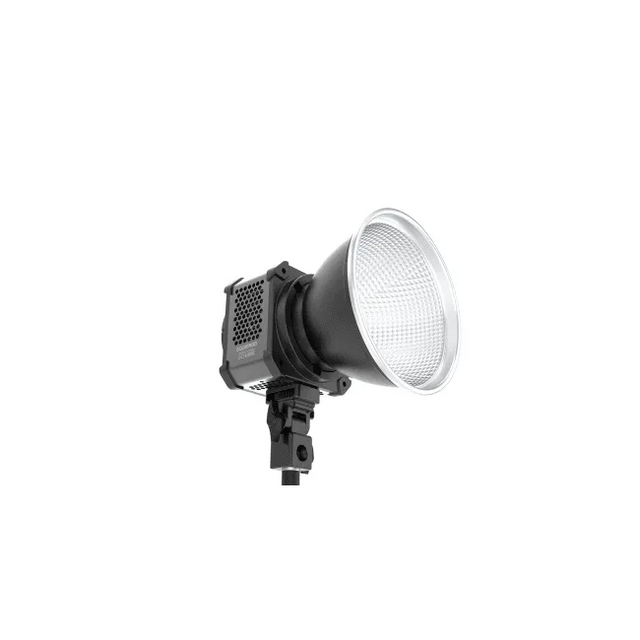 Lumină video LED, cap cu reflector argintiu și carcasă neagră