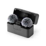 Set microfoane wireless cu 2 capsule cu puf, în cutie deschisă