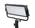Black LED panel light with rectangular diffuser and metal mounting yoke