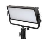 Black LED panel light with rectangular diffuser and metal mounting yoke