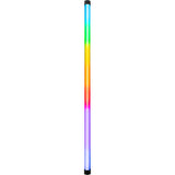 LED tube light glowing vertical in blue, green, orange, and purple tones