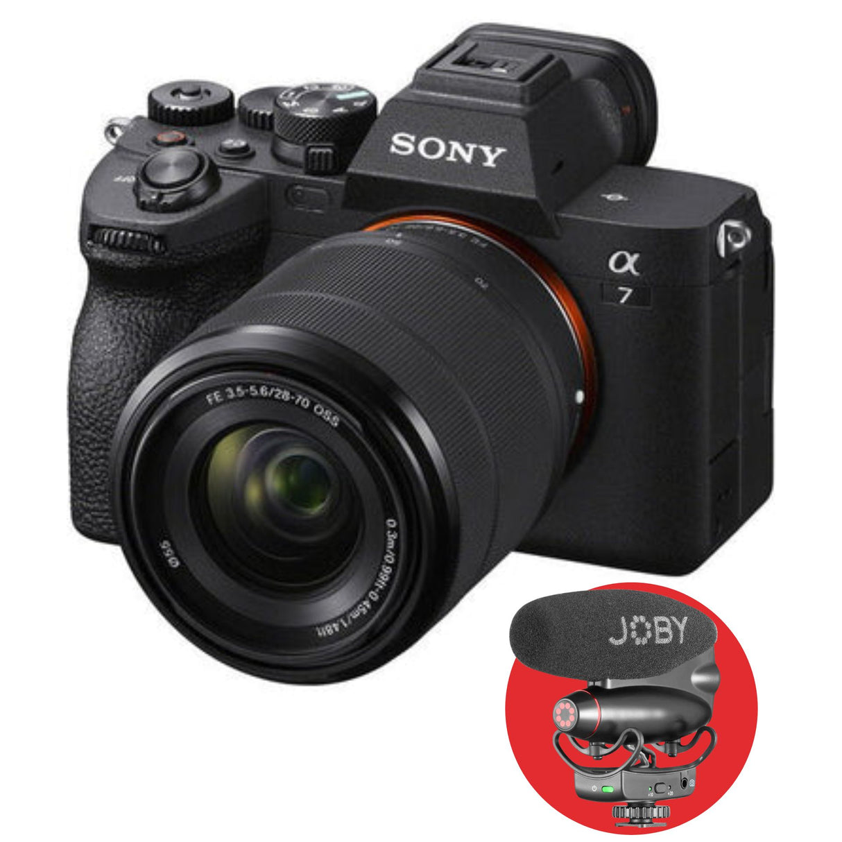 Cameră foto Sony α7 IV cu obiectiv 28–70 mm, carcasă neagră, vedere din față