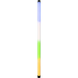 LED tube light glowing vertical in blue, green, and orange gradient