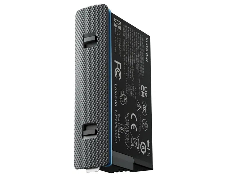 Acumulator Insta360 pentru X5, baterie Li-ion neagră, carcasă texturată, laturi cu prinderi