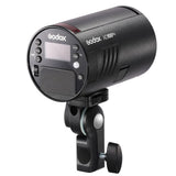 Portable 100W flash head with LCD control panel and adjustable camera-mount bracket