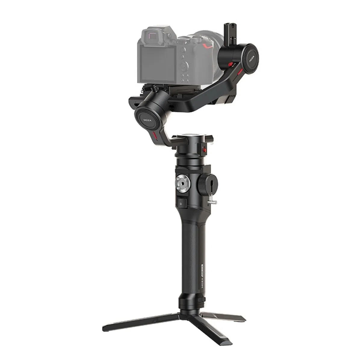 Air 2S camera gimbal stabilizer with mounted camera and side dials on tripod