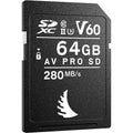64GB AV Pro SDXC V60 SD card, 280MB/s, black label with V60 branding