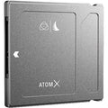 AtomX SSDmini 1TB external SSD, gray front panel with AtomX logo