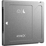 AtomX SSDmini 1TB external SSD, gray front panel with AtomX logo