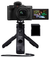 Aparat foto compact Canon cu ecran rabatabil și trepied pentru vlogging, negru