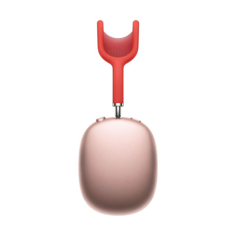 Pink over-ear headphones, top headband and earcup with metal pivot