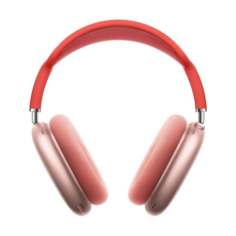 Pink over-ear headphones with mesh ear cushions and arched headband