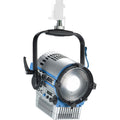 LED Fresnel L7-C spotlight with lens barrel, yoke handle, and blue accents