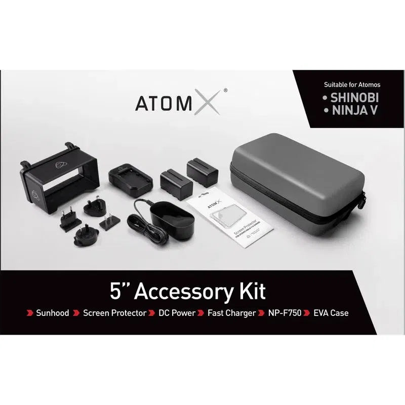 Kit accesorii Atomos pentru monitor de 5 inchi, carcasă gri, cablu, piese și manual